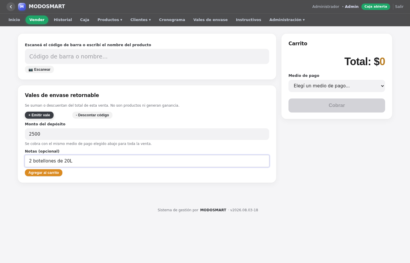 Cobrar y devolver vales de envase retornable en MODOSMART